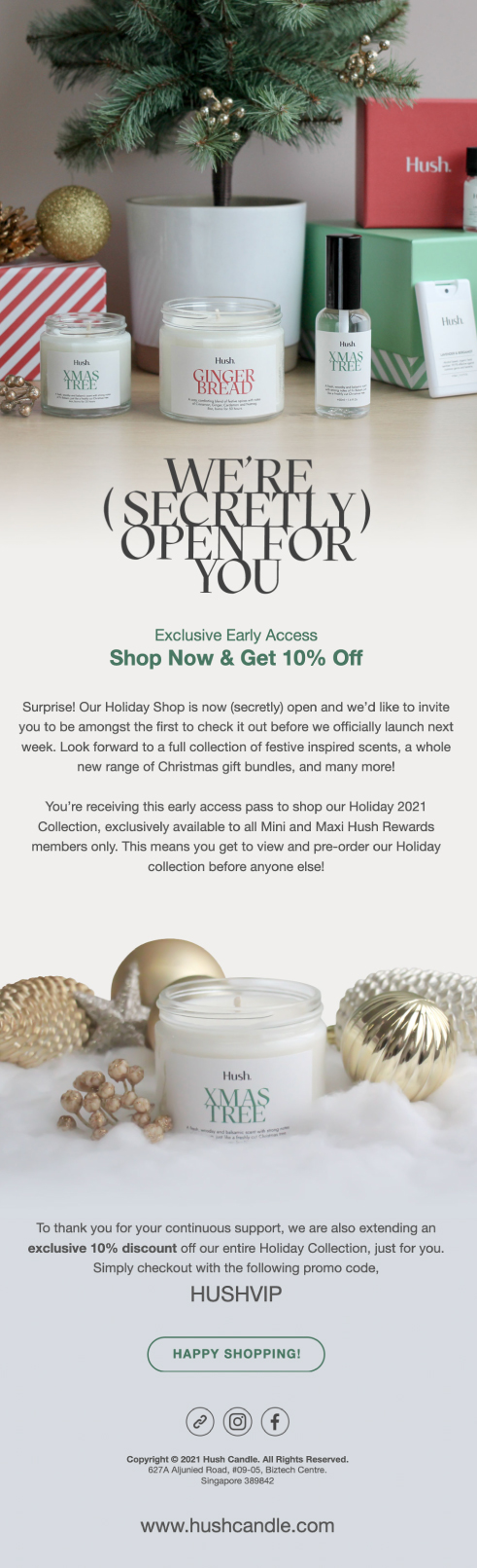 hush candle christmas